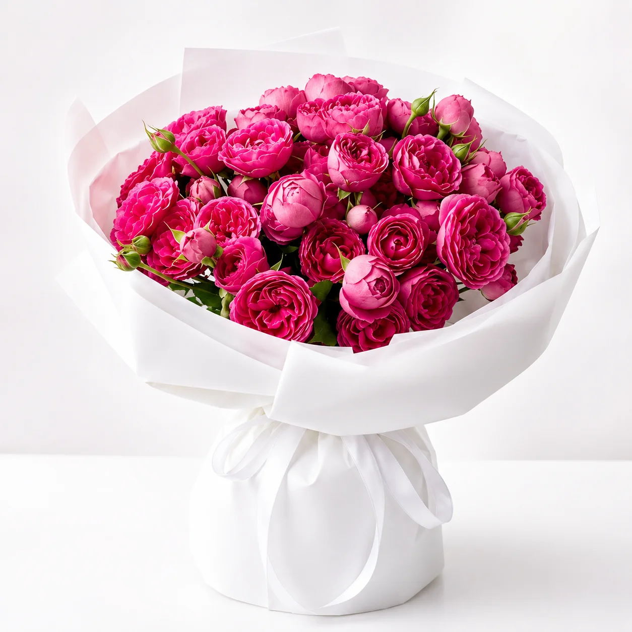 Fresh 9 Silva Pink Peony Roses Bouquet wrapped in premium floral paper with elegant satin ribbon